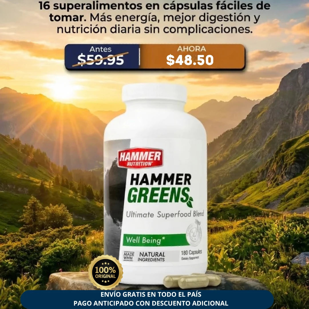 Hammer Greens | 16 Super Alimentos | 180 Cápsulas